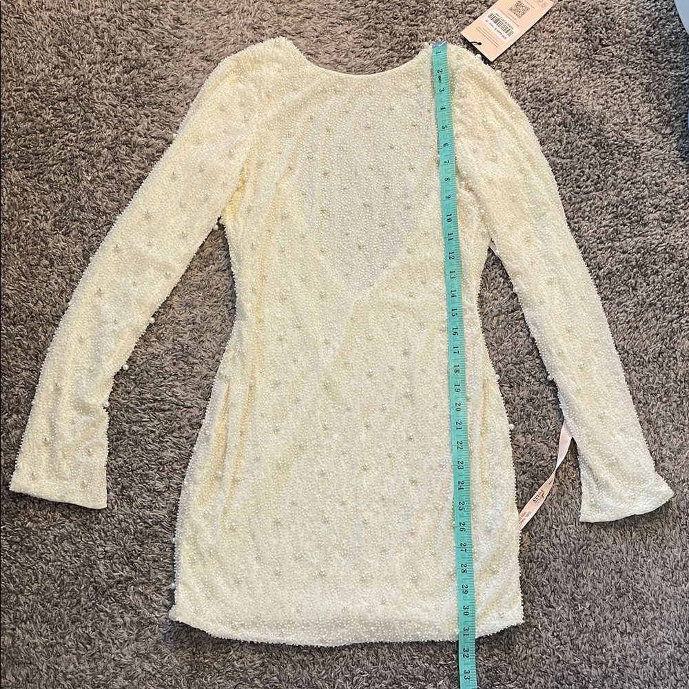 Oh Polly Beaded Cream Long Sleeve Dress - Picture 3 of 10